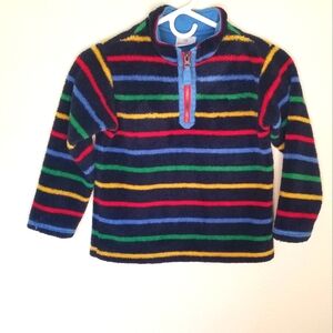 Hanna Andersson Fleece Pullover Jacket Primary Stripes Navy Background Half Zip